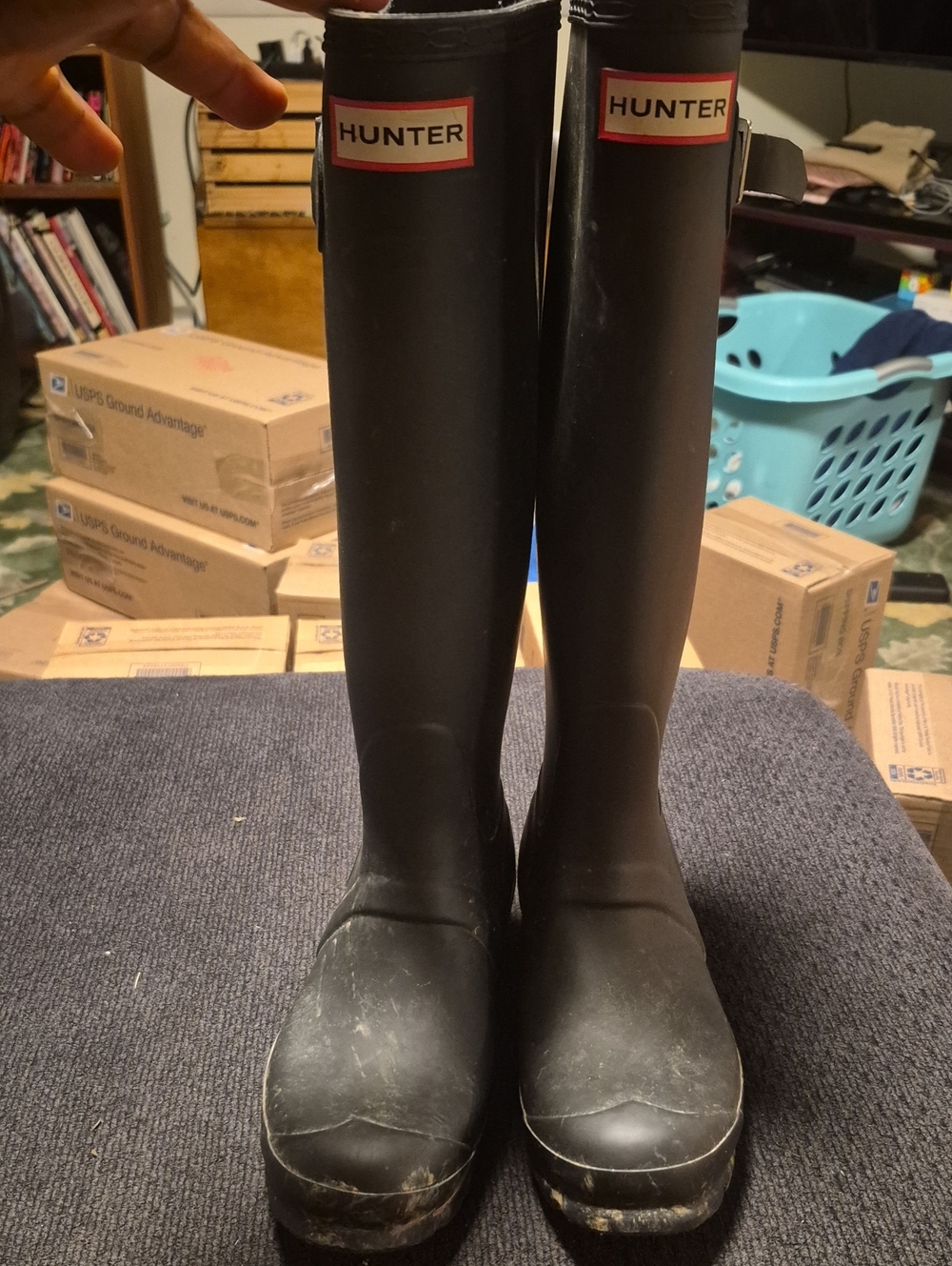 Hunter Women's Tall Black Rain Boots with Red Logo Trim